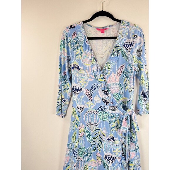 Lilly Pulitzer Blue Jessalynne Romper Wrap Mini Floral Ruffle Stretch Size M - Picture 6 of 12